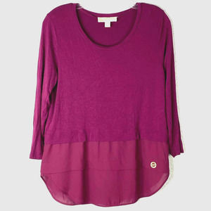 Michael Michael Kors Top Small Womens Purple Knit Chiffon Relaxed Fit Pullover